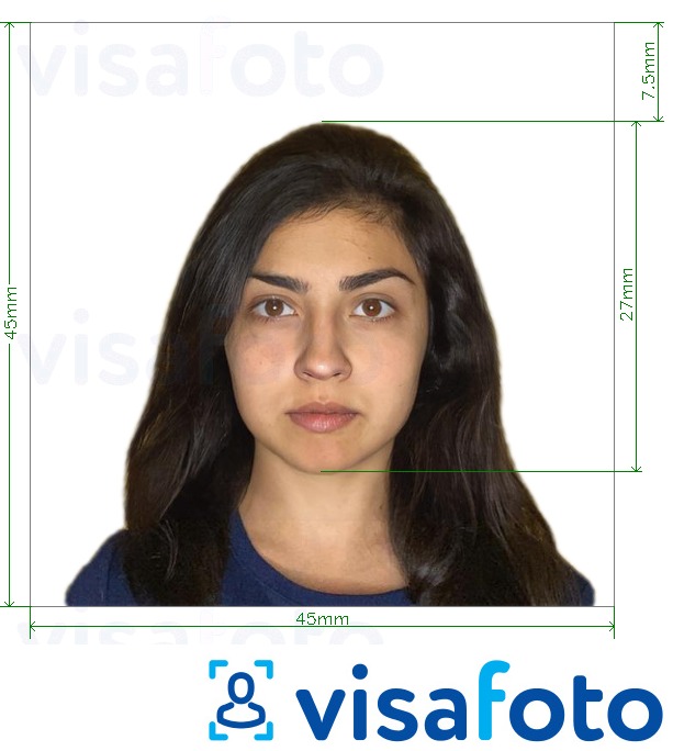 सटीक आकार विनिर्देश के साथ चिली पासपोर्ट 4.5x4.5 सेमी के लिए तस्वीर का उदाहरण