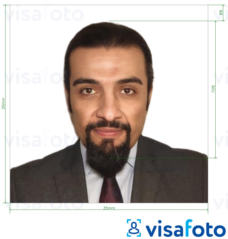 सटीक आकार विनिर्देश के साथ जिबूती पासपोर्ट 3.5x3.5 सेमी (35x35 मिमी) के लिए तस्वीर का उदाहरण