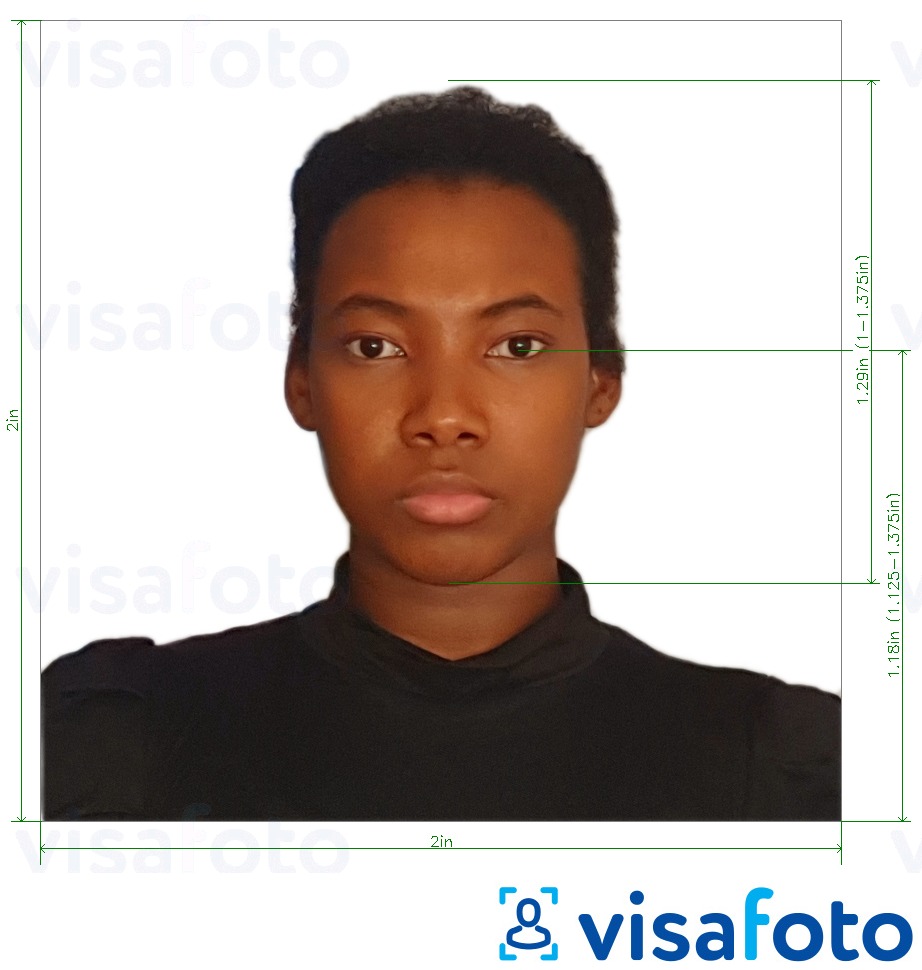 सटीक आकार विनिर्देश के साथ डोमिनिकन गणराज्य पासपोर्ट 2x2 इंच के लिए तस्वीर का उदाहरण