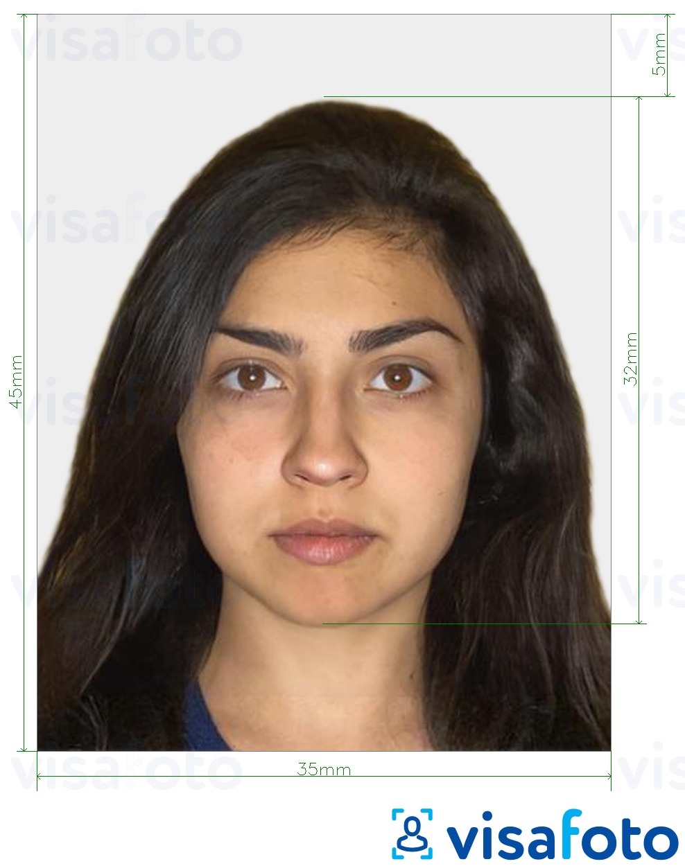 सटीक आकार विनिर्देश के साथ इज़राइल पासपोर्ट 35x45 मिमी (3.5x4.5 सेमी) के लिए तस्वीर का उदाहरण