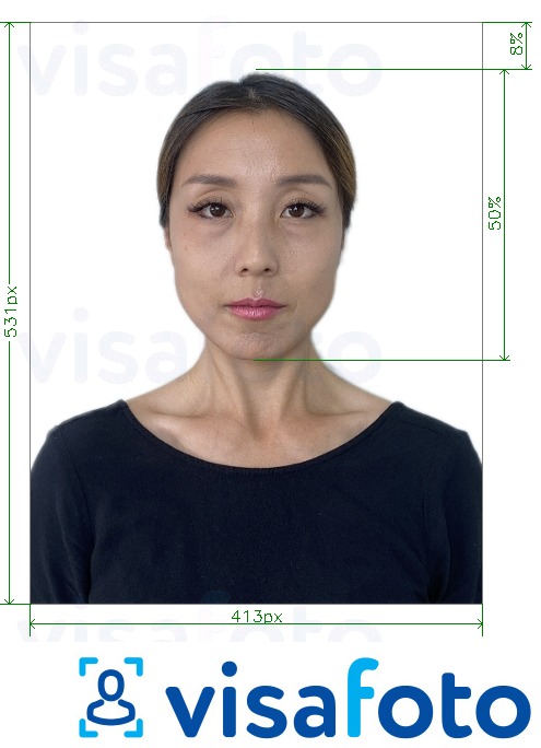 सटीक आकार विनिर्देश के साथ कोरिया पासपोर्ट ऑनलाइन के लिए तस्वीर का उदाहरण