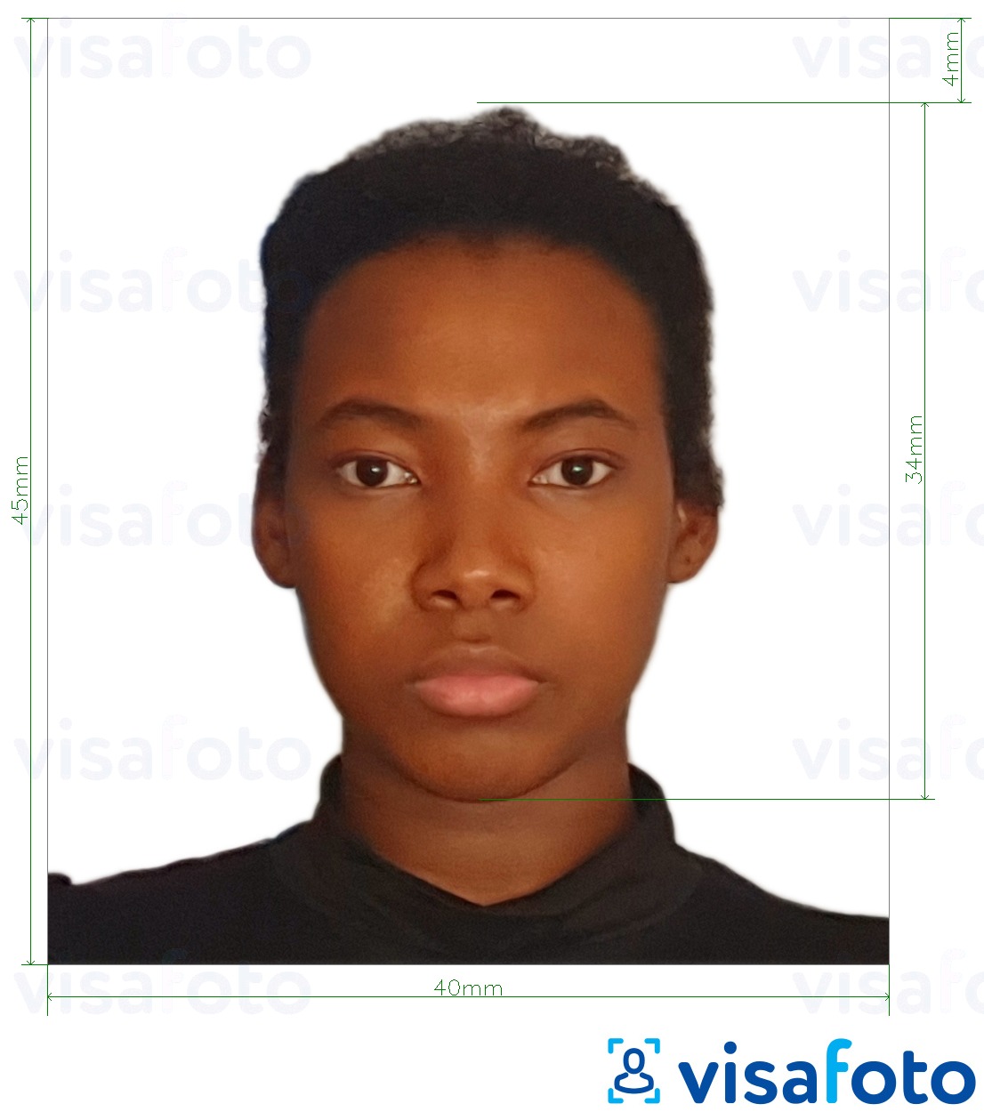 सटीक आकार विनिर्देश के साथ तंजानिया पासपोर्ट 40x45 मिमी (4x4.5 सेमी) के लिए तस्वीर का उदाहरण