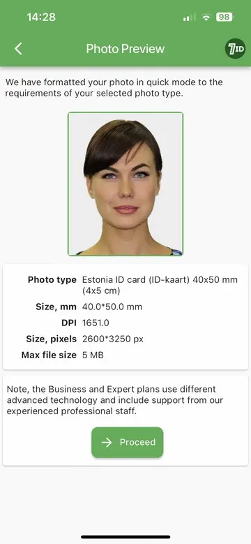 7ID App: Estonia ID Photo Example