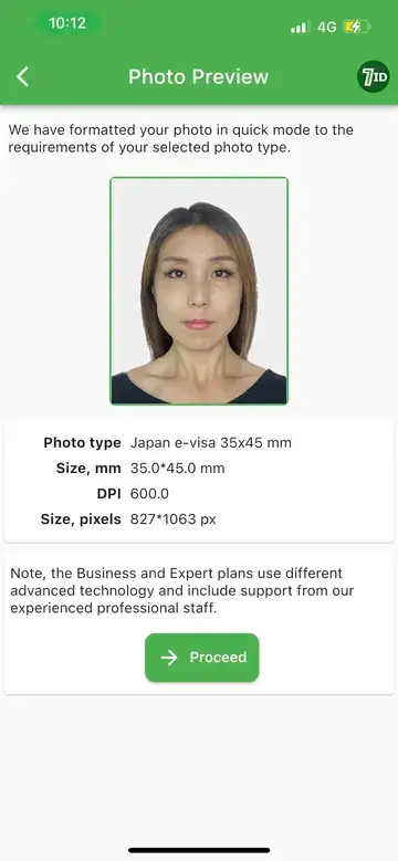 Aplikacija 7ID: Primer fotografije za japonski vizum