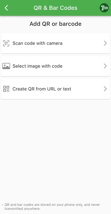 Aplikacija 7ID: dodajte QR ili bar kod