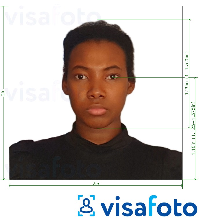 सटीक आकार विनिर्देश के साथ संयुक्त राज्य अमेरिका से बेनिन पासपोर्ट 2x2 इंच के लिए तस्वीर का उदाहरण