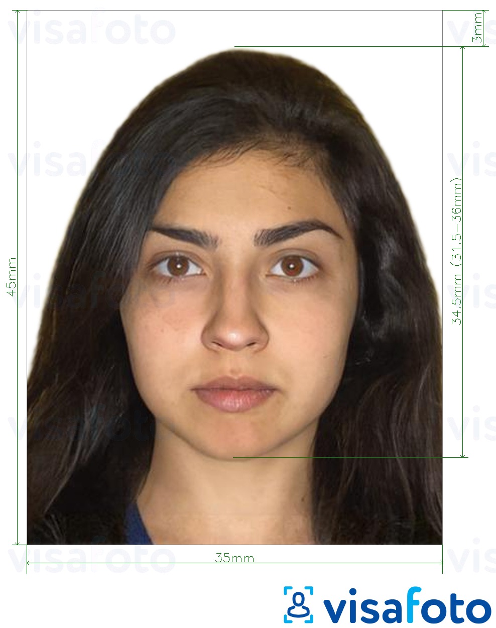 सटीक आकार विनिर्देश के साथ भूटान पासपोर्ट 45x35 मिमी (4.5x3.5 सेमी) के लिए तस्वीर का उदाहरण