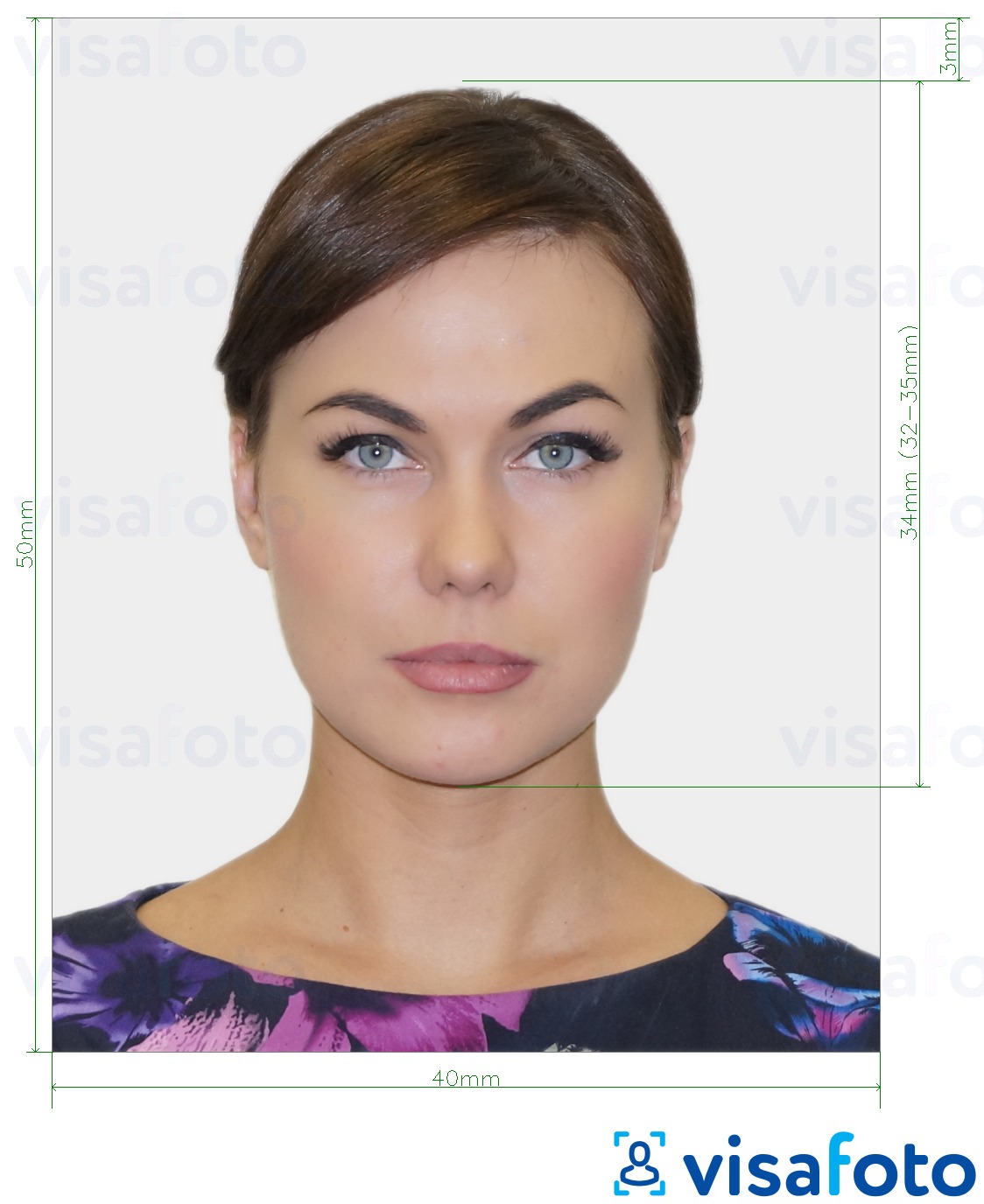 सटीक आकार विनिर्देश के साथ बेलारूस पासपोर्ट 40x50 मिमी (4x5 सेमी) के लिए तस्वीर का उदाहरण