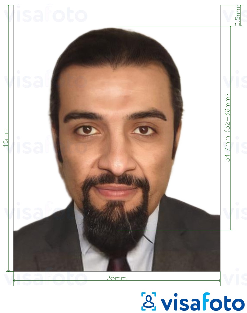 सटीक आकार विनिर्देश के साथ अल्जीरिया पासपोर्ट 35x45 मिमी (3.5x4.5 सेमी) के लिए तस्वीर का उदाहरण