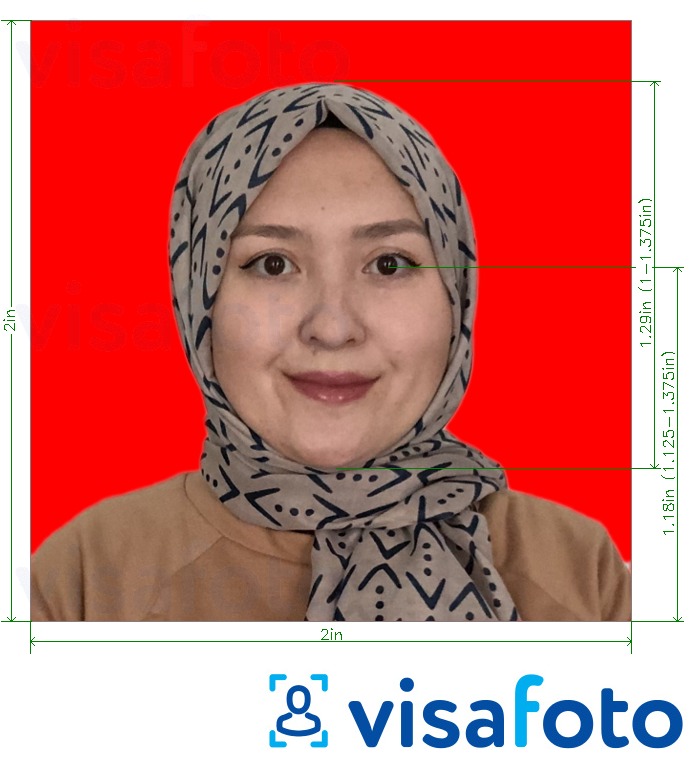 सटीक आकार विनिर्देश के साथ इंडोनेशिया पासपोर्ट 51x51 मिमी (2x2 इंच) लाल पृष्ठभूमि के लिए तस्वीर का उदाहरण