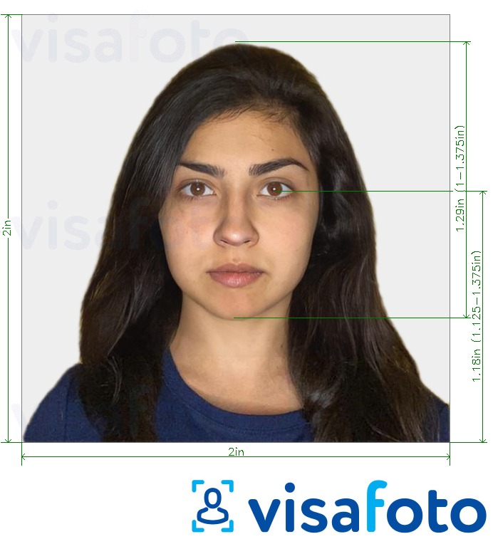 सटीक आकार विनिर्देश के साथ भारत पासपोर्ट (2x2 इंच, 51x51 मिमी) के लिए तस्वीर का उदाहरण