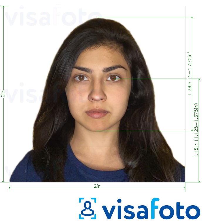 सटीक आकार विनिर्देश के साथ भारत ओसीआई पासपोर्ट (2x2 इंच, 51x51 मिमी) के लिए तस्वीर का उदाहरण