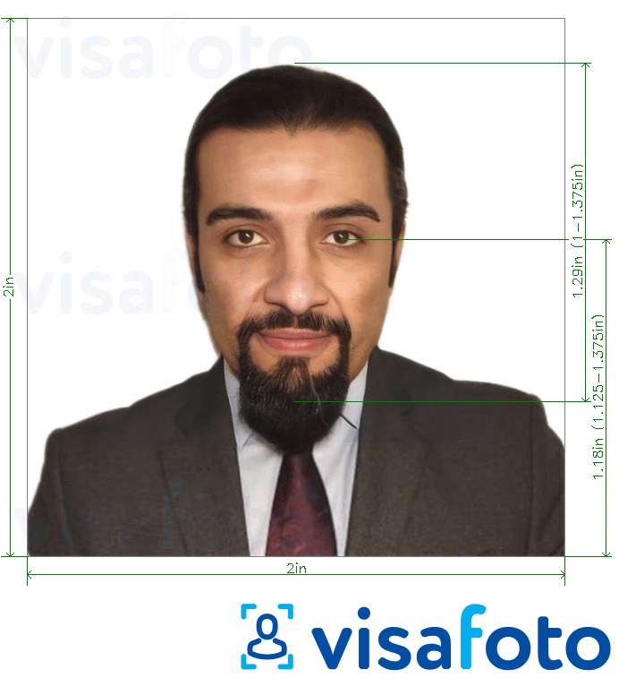 सटीक आकार विनिर्देश के साथ इराक पासपोर्ट 5x5 सेमी (51x51 मिमी, 2x2 इंच) के लिए तस्वीर का उदाहरण