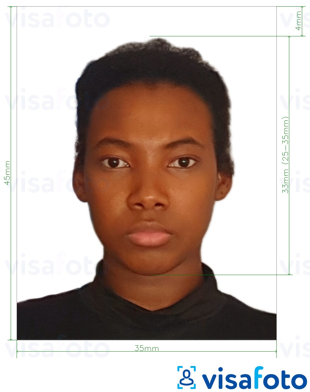 सटीक आकार विनिर्देश के साथ जमैका पासपोर्ट 35x45 मिमी (3.5x4.5 सेमी) के लिए तस्वीर का उदाहरण