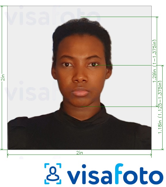 सटीक आकार विनिर्देश के साथ केन्या पासपोर्ट 2x2 इंच (51x51 मिमी, 5x5 सेमी) के लिए तस्वीर का उदाहरण