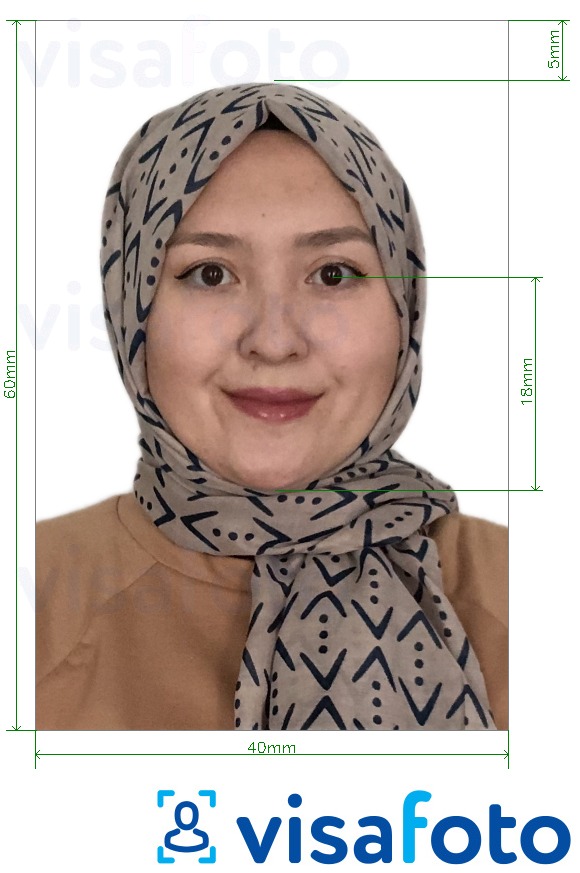 सटीक आकार विनिर्देश के साथ किर्गिस्तान पासपोर्ट 4x6 सेमी (40x60 मिमी) के लिए तस्वीर का उदाहरण