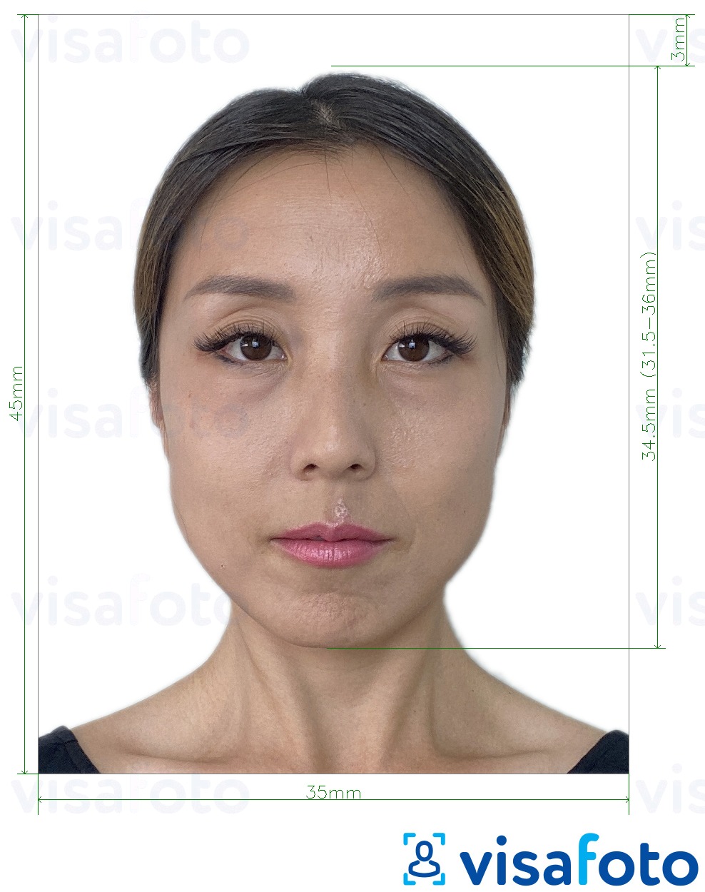 सटीक आकार विनिर्देश के साथ दक्षिण कोरिया पंजीकरण कार्ड 35x45 मिमी के लिए तस्वीर का उदाहरण