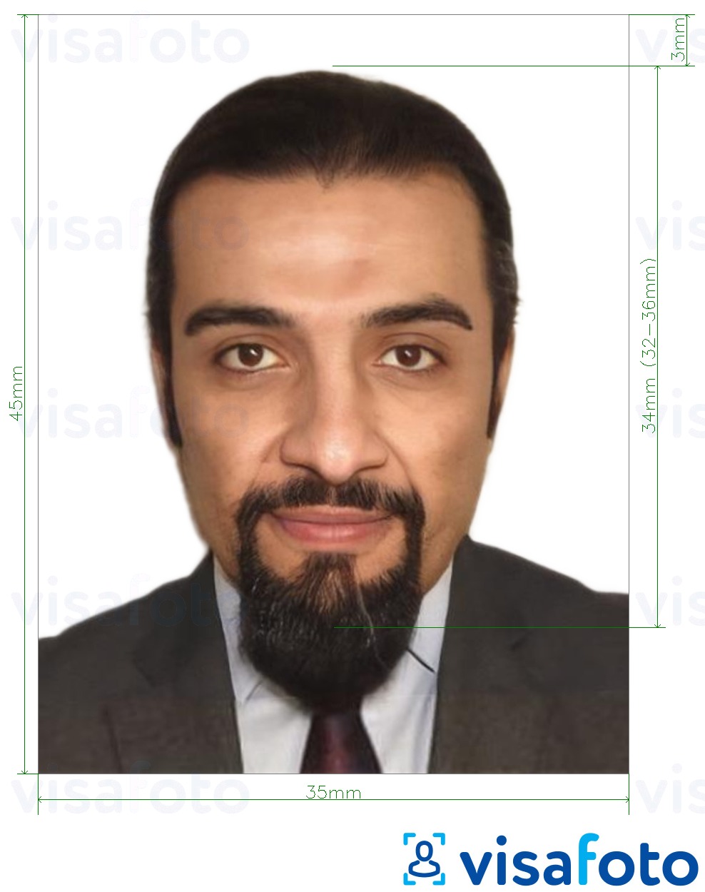 सटीक आकार विनिर्देश के साथ लेबनान पासपोर्ट 3.5x4.5 सेमी (35x45 मिमी) के लिए तस्वीर का उदाहरण