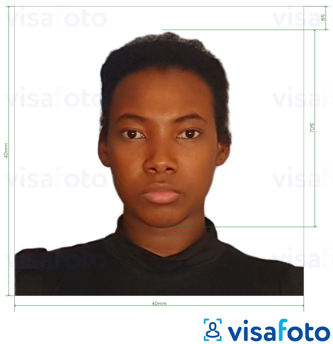 सटीक आकार विनिर्देश के साथ मेडागास्कर पासपोर्ट 40x40 मिमी के लिए तस्वीर का उदाहरण