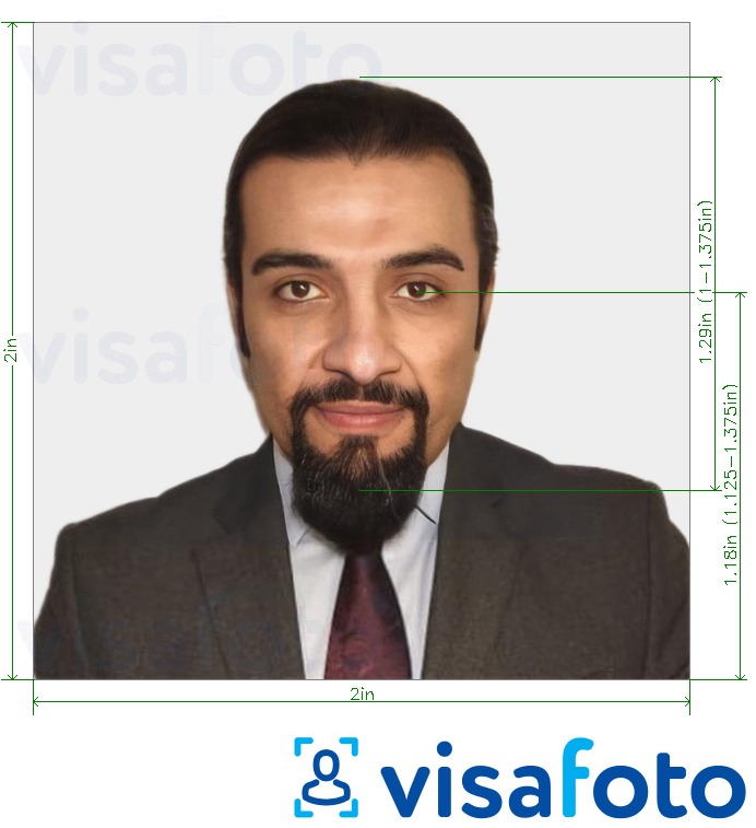 सटीक आकार विनिर्देश के साथ कतर पासपोर्ट 2x2 इंच (51x51 मिमी) के लिए तस्वीर का उदाहरण