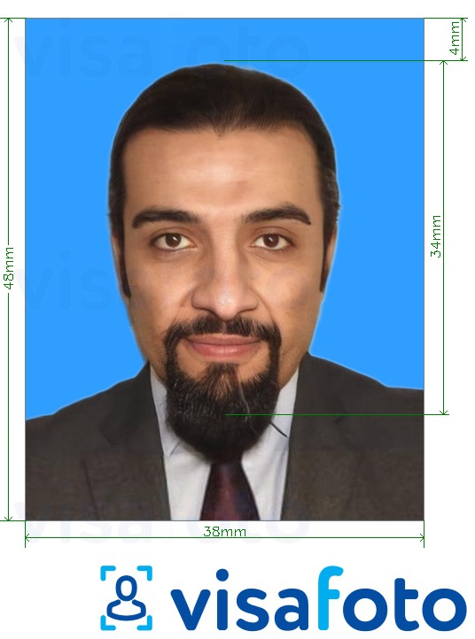सटीक आकार विनिर्देश के साथ कतर पासपोर्ट 38x48 मिमी नीली पृष्ठभूमि के लिए तस्वीर का उदाहरण