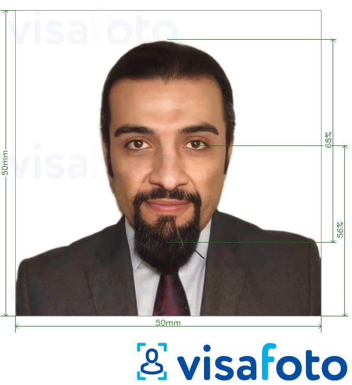 सटीक आकार विनिर्देश के साथ चाड पासपोर्ट 50x50 मिमी (5x5 सेमी) के लिए तस्वीर का उदाहरण