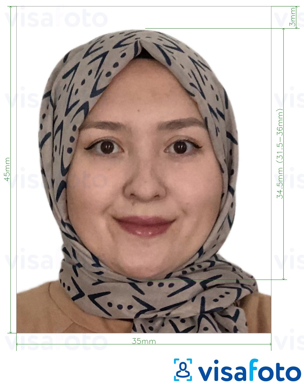 सटीक आकार विनिर्देश के साथ ताजिकिस्तान पासपोर्ट 3.5x4.5 सेमी (35x45 मिमी) के लिए तस्वीर का उदाहरण