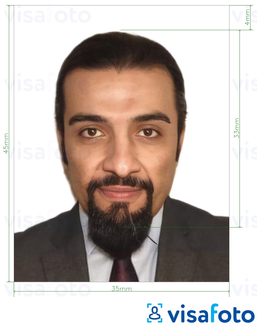 सटीक आकार विनिर्देश के साथ ट्यूनीशिया आईडी कार्ड 3.5x4.5 सेमी (35x45 मिमी) के लिए तस्वीर का उदाहरण