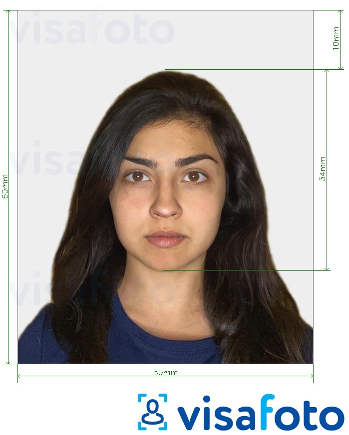 सटीक आकार विनिर्देश के साथ तुर्की पासपोर्ट 50x60 मिमी (5x6 सेंटीमीटर) के लिए तस्वीर का उदाहरण